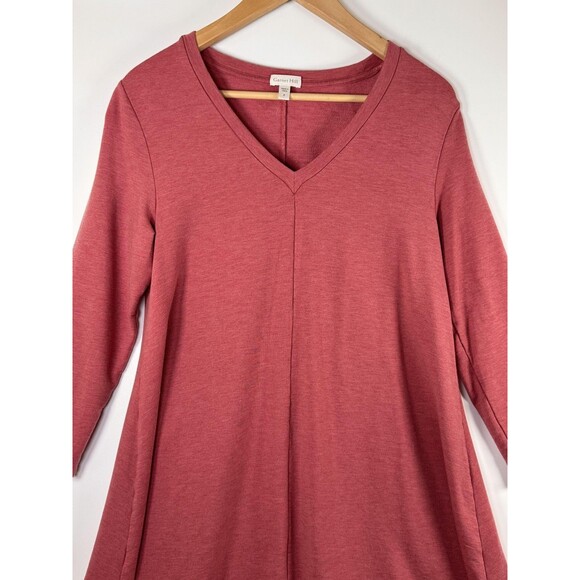 Garnet Hill Tunic Top Womens Small Red Tencel V Neck Stretch Handkerchief Hem - Picture 2 of 15